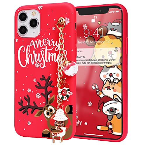 Yoedge Armband Handyhülle für Apple iPhone 11 6,1", Weihnachten 3D Puppe Kette Handgelenk Strap Schutzhülle Rot Silikon Muster Stoßfest TPU Case Hülle für iPhone 11, Hirsch 4 von Yoedge