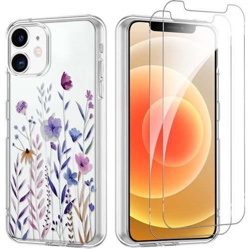 Yoedge Handyhülle für iPhone 12/12 Pro 6.1'' Hülle mit 2 Stück Schutzfolie Schutzglas, Aesthetic Design Mädchen Muster Klare Schutzhülle, Dünne Silikon Transparent Hülle für iPhone 12 Pro, Blätter Yoedge Handyhülle für iPhone 12/12 Pro 6.1'' Hülle mit 2 Stück Schutzfolie Schutzglas, Aesthetic Design Mädchen Muster Klare Schutzhülle, Dünne Silikon Transparent Hülle für iPhone 12 Pro, Blätter von Yoedge