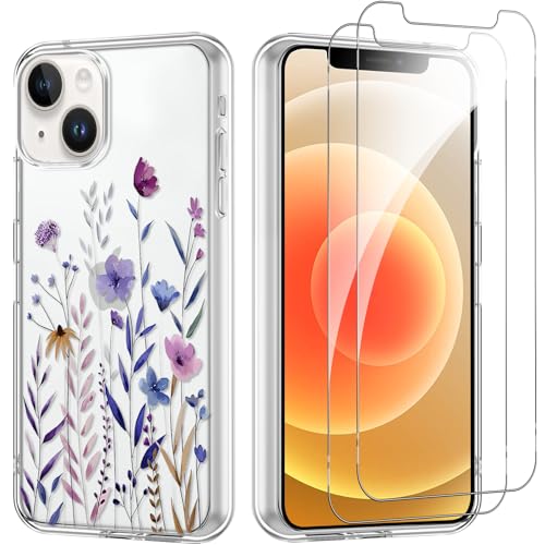 Yoedge Handyhülle für iPhone 14/iPhone 13 6.1'' Hülle mit 2 Stück Schutzfolie Schutzglas, Aesthetic Design Mädchen Muster Klare Schutzhülle, Dünne Silikon Transparent Hülle für iPhone 13, Blätter Yoedge Handyhülle für iPhone 14/iPhone 13 6.1'' Hülle mit 2 Stück Schutzfolie Schutzglas, Aesthetic Design Mädchen Muster Klare Schutzhülle, Dünne Silikon Transparent Hülle für iPhone 13, Blätter von Yoedge