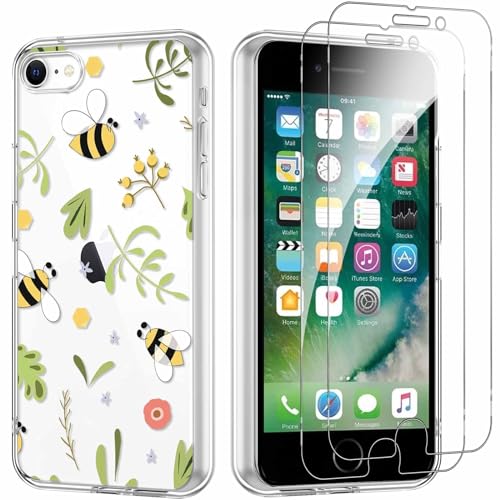 Yoedge Handyhülle für iPhone 8/7/SE 2022/SE 2020 4,7'' Hülle mit 2 Stück Schutzfolie Schutzglas, Aesthetic Design Mädchen Muster Klare Schutzhülle, Dünne Silikon Transparent Hülle für iPhone 8, Biene Yoedge Handyhülle für iPhone 8/7/SE 2022/SE 2020 4,7'' Hülle mit 2 Stück Schutzfolie Schutzglas, Aesthetic Design Mädchen Muster Klare Schutzhülle, Dünne Silikon Transparent Hülle für iPhone 8, Biene von Yoedge