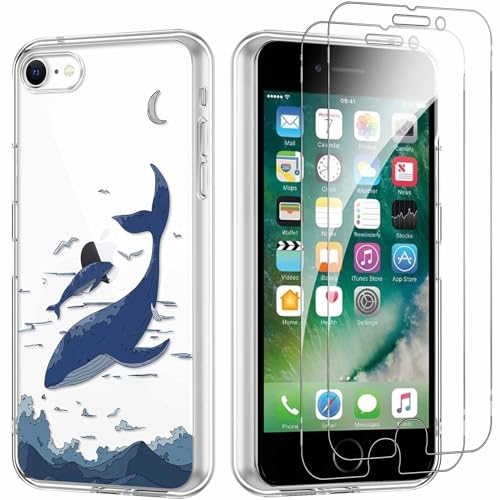 Yoedge Handyhülle für iPhone 8/7/SE 2022/SE 2020 4,7'' Hülle mit 2 Stück Schutzfolie Schutzglas, Aesthetic Design Mädchen Muster Klare Schutzhülle, Dünne Silikon Transparent Hülle für iPhone 8, Delfin Yoedge Handyhülle für iPhone 8/7/SE 2022/SE 2020 4,7'' Hülle mit 2 Stück Schutzfolie Schutzglas, Aesthetic Design Mädchen Muster Klare Schutzhülle, Dünne Silikon Transparent Hülle für iPhone 8, Delfin von Yoedge