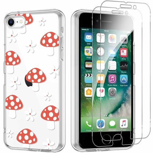 Yoedge Handyhülle für iPhone 8/7/SE 2022/SE 2020 4,7'' Hülle mit 2 Stück Schutzfolie Schutzglas, Aesthetic Design Mädchen Muster Klare Schutzhülle, Dünne Silikon Transparent Hülle für iPhone 8, Pilz Yoedge Handyhülle für iPhone 8/7/SE 2022/SE 2020 4,7'' Hülle mit 2 Stück Schutzfolie Schutzglas, Aesthetic Design Mädchen Muster Klare Schutzhülle, Dünne Silikon Transparent Hülle für iPhone 8, Pilz von Yoedge