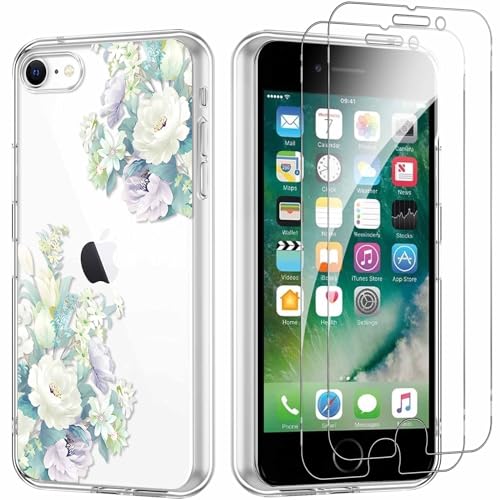 Yoedge Handyhülle für iPhone 8/7/SE 2022/SE 2020 4,7'' Hülle mit 2 Stück Schutzfolie Schutzglas, Aesthetic Design Muster Klare Schutzhülle, Dünne Silikon Transparent Hülle für iPhone 7, Blume 04 Yoedge Handyhülle für iPhone 8/7/SE 2022/SE 2020 4,7'' Hülle mit 2 Stück Schutzfolie Schutzglas, Aesthetic Design Muster Klare Schutzhülle, Dünne Silikon Transparent Hülle für iPhone 7, Blume 04 von Yoedge