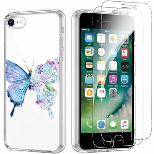 Yoedge Handyhülle für iPhone 8/7/SE 2022/SE 2020 4,7'' Hülle mit 2 Stück Schutzfolie Schutzglas, Aesthetic Design Muster Klare Schutzhülle,Silikon Transparent Hülle für iPhone 7, Schmetterling 02 Yoedge Handyhülle für iPhone 8/7/SE 2022/SE 2020 4,7'' Hülle mit 2 Stück Schutzfolie Schutzglas, Aesthetic Design Muster Klare Schutzhülle,Silikon Transparent Hülle für iPhone 7, Schmetterling 02 von Yoedge