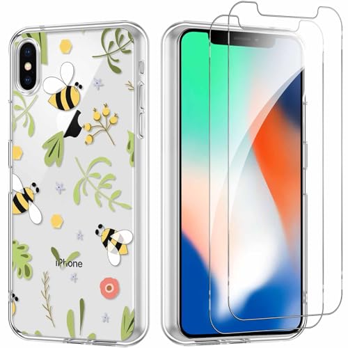 Yoedge Handyhülle für iPhone X/XS 5,8'' Hülle mit 2 Stück Schutzfolie Schutzglas, Aesthetic Design Mädchen Muster Klare Schutzhülle, Dünne Silikon Transparent Hülle für iPhone X/XS, Biene Yoedge Handyhülle für iPhone X/XS 5,8'' Hülle mit 2 Stück Schutzfolie Schutzglas, Aesthetic Design Mädchen Muster Klare Schutzhülle, Dünne Silikon Transparent Hülle für iPhone X/XS, Biene von Yoedge