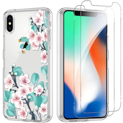 Yoedge Handyhülle für iPhone X/XS 5,8'' Hülle mit 2 Stück Schutzfolie Schutzglas, Aesthetic Design Mädchen Muster Klare Schutzhülle, Dünne Silikon Transparent Hülle für iPhone X/XS, Blume 09 Yoedge Handyhülle für iPhone X/XS 5,8'' Hülle mit 2 Stück Schutzfolie Schutzglas, Aesthetic Design Mädchen Muster Klare Schutzhülle, Dünne Silikon Transparent Hülle für iPhone X/XS, Blume 09 von Yoedge
