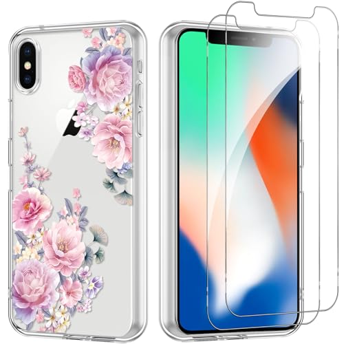 Yoedge Handyhülle für iPhone X/XS 5,8'' Hülle mit 2 Stück Schutzfolie Schutzglas, Aesthetic Design Mädchen Muster Klare Schutzhülle, Dünne Silikon Transparent Hülle für iPhone X/XS, Blume 11 Yoedge Handyhülle für iPhone X/XS 5,8'' Hülle mit 2 Stück Schutzfolie Schutzglas, Aesthetic Design Mädchen Muster Klare Schutzhülle, Dünne Silikon Transparent Hülle für iPhone X/XS, Blume 11 von Yoedge