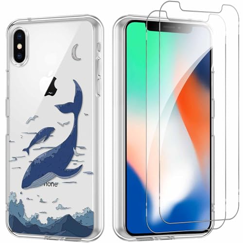 Yoedge Handyhülle für iPhone X/XS 5,8'' Hülle mit 2 Stück Schutzfolie Schutzglas, Aesthetic Design Mädchen Muster Klare Schutzhülle, Dünne Silikon Transparent Hülle für iPhone X/XS, Delfin Yoedge Handyhülle für iPhone X/XS 5,8'' Hülle mit 2 Stück Schutzfolie Schutzglas, Aesthetic Design Mädchen Muster Klare Schutzhülle, Dünne Silikon Transparent Hülle für iPhone X/XS, Delfin von Yoedge
