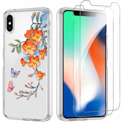 Yoedge Handyhülle für iPhone X/XS 5,8'' Hülle mit 2 Stück Schutzfolie Schutzglas, Aesthetic Design Mädchen Muster Klare Schutzhülle, Dünne Silikon Transparent Hülle für iPhone XS, Blume 05 Yoedge Handyhülle für iPhone X/XS 5,8'' Hülle mit 2 Stück Schutzfolie Schutzglas, Aesthetic Design Mädchen Muster Klare Schutzhülle, Dünne Silikon Transparent Hülle für iPhone XS, Blume 05 von Yoedge
