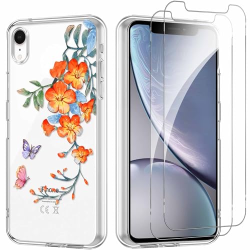 Yoedge Handyhülle für iPhone XR 6,1'' Hülle mit 2 Stück Schutzfolie Schutzglas, Aesthetic Design Mädchen Muster Klare Schutzhülle, Dünne Silikon Transparent Hülle für iPhone XR, Blume 05 Yoedge Handyhülle für iPhone XR 6,1'' Hülle mit 2 Stück Schutzfolie Schutzglas, Aesthetic Design Mädchen Muster Klare Schutzhülle, Dünne Silikon Transparent Hülle für iPhone XR, Blume 05 von Yoedge
