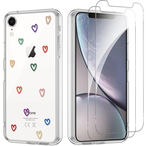 Yoedge Handyhülle für iPhone XR 6.1'' Hülle mit 2 Stück Schutzfolie Schutzglas, Aesthetic Design Mädchen Muster Klare Schutzhülle, Dünne Silikon Transparent Hülle für iPhone XR, Liebe von Yoedge