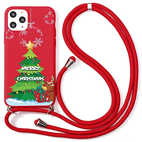 Yoedge Handykette Handyhülle für Apple iPhone 13 Mini 5,4", Weihnachten Motiv Hülle mit Band Kordel zum Umhängen, Verstellbarer Necklace, Rot Silikon Stoßfest Schutzhülle für iPhone 13 Mini, Hirsch 8 von Yoedge