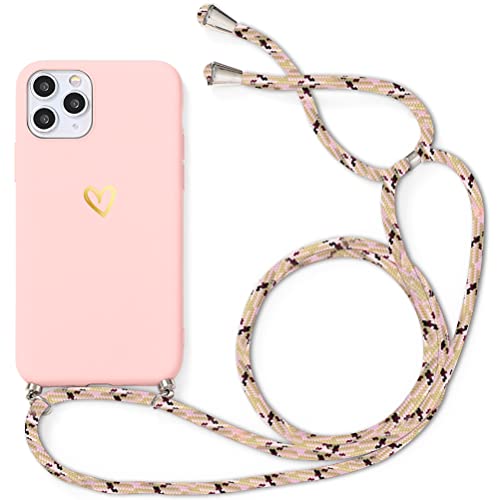 Yoedge Handykette Handyhülle für Samsung Galaxy A03 4G Hülle mit Band 6,5", Gold Love Herz Muster Design Aesthetic Schutzhülle Kordel zum Umhängen Liebesherz Cover für Samsung A03 4G Case, Rosa von Yoedge