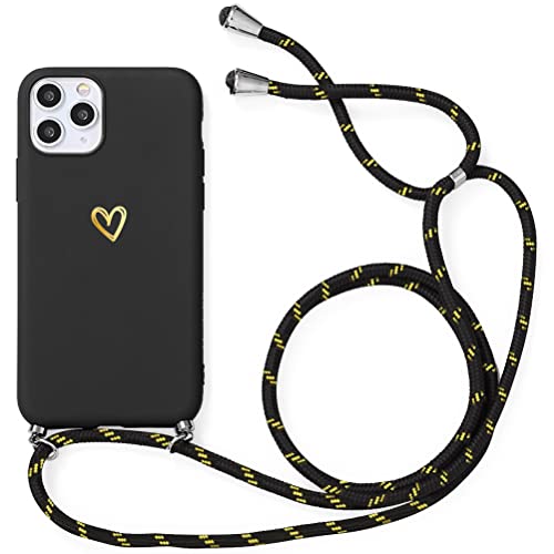 Yoedge Handykette Handyhülle für Xiaomi Redmi Note 10 5G / 10T 5G Hülle mit Band 6,5", Gold Love Herz Muster Design Aesthetic Schutzhülle Kordel zum Umhängen Liebesherz Stoßfest Cover Case, Schwarz von Yoedge