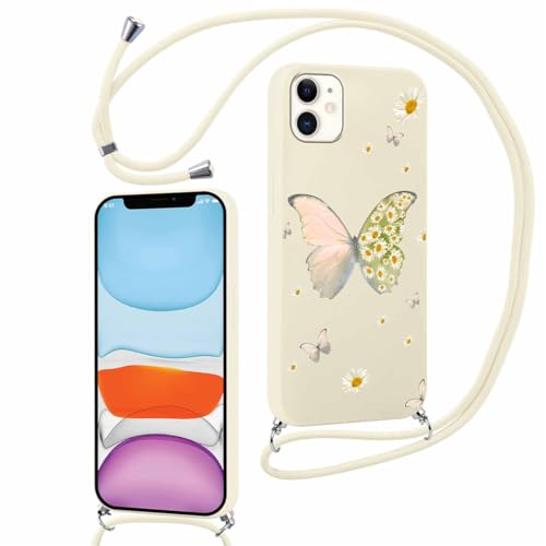 Yoedge Schutzhülle für iPhone 11 mit Kordel, 6,1 Zoll, schmal, weiches Silikon, TPU, Schutzhülle mit ästhetischem Motiv, stoßfest, Bumper mit verstellbarem Lanyard für iPhone 11, Schmetterling von Yoedge