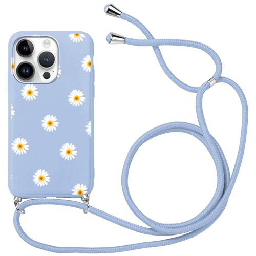 Yoedge Handykette Handyhülle für iPhone 13 Pro Max Hülle mit Band 6,7", Blumen Muster Design Aesthetic Schutzhülle mit Kordel zum Umhängen TPU Silikon Stoßfest Handytasche Kette Cover, Gänseblümchen von Yoedge