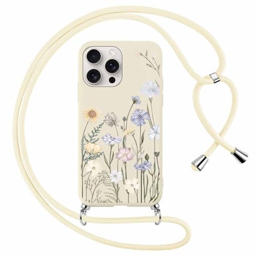 Yoedge Handykette Handyhülle für iPhone 16 Pro 6,3" Hülle mit Band, Aesthetic Blumen Muster Case mit Einstellbar zum Umhängen Kordel, Weich TPU Silikon Stoßfest Schutzhülle für iPhone 16 Pro, Beige1 Yoedge Handykette Handyhülle für iPhone 16 Pro 6,3" Hülle mit Band, Aesthetic Blumen Muster Case mit Einstellbar zum Umhängen Kordel, Weich TPU Silikon Stoßfest Schutzhülle für iPhone 16 Pro, Beige1 von Yoedge