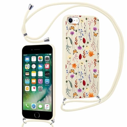 Yoedge Schutzhülle für iPhone 8/7/SE 2020/SE 2022 mit Kordel, 4,7 Zoll, dünn, weich, Silikon, TPU, Schutzhülle mit ästhetischem Motiv, stoßfest, Bumper mit verstellbarem Band, Blume 1 von Yoedge