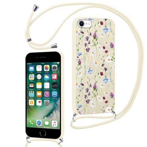 Yoedge Schutzhülle für iPhone 8/7/SE 2020/SE 2022 mit Kordel, 4,7 Zoll, dünn, weich, Silikon, TPU, Schutzhülle mit ästhetischem Motiv, stoßfest, Bumper mit verstellbarem Band, Blume 2 von Yoedge