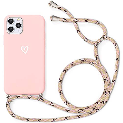 Yoedge Handykette Hülle für Huawei P30 Lite, Handyhülle mit Kordel Einstellbar Abnehmbar Umhängen Kette Stylische Stoßfeste TPU Weißes Herz Silikon Schutzhülle für Huawei P30lite (6,15 Zoll), Rosa von Yoedge