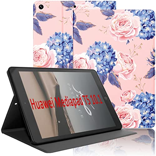 Yoedge Hülle Kompatibel mit Huawei MediaPad T5 10, Ultra Dünn Leicht SchutzHülle mit Standfunktion TPU Rücken Slim PU Leder Smart Folio Tablet Cover für Mediapad T5 10.1 Zoll 2018, Blume 3 von Yoedge