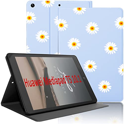 Yoedge Hülle Kompatibel mit Huawei MediaPad T5 10, Ultra Dünn Leicht SchutzHülle mit Standfunktion TPU Rücken Slim PU Leder Smart Folio Tablet Cover für Mediapad T5 10.1 Zoll 2018, Blume 4 von Yoedge