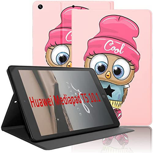 Yoedge Hülle Kompatibel mit Huawei MediaPad T5 10, Ultra Dünn Leicht SchutzHülle mit Standfunktion TPU Rücken Slim PU Leder Smart Folio Tablet Cover für Mediapad T5 10.1 Zoll 2018, Eule von Yoedge