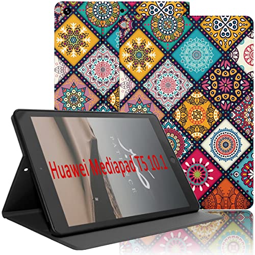 Yoedge Hülle Kompatibel mit Huawei MediaPad T5 10, Ultra Dünn Leicht SchutzHülle mit Standfunktion TPU Rücken Slim PU Leder Smart Folio Tablet Cover für Mediapad T5 10.1 Zoll 2018, Gitter von Yoedge