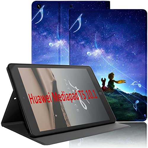 Yoedge Hülle Kompatibel mit Huawei MediaPad T5 10, Ultra Dünn Leicht SchutzHülle mit Standfunktion TPU Rücken Slim PU Leder Smart Folio Tablet Cover für Mediapad T5 10.1 Zoll 2018, Little Prince 2 von Yoedge