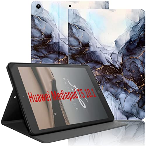 Yoedge Hülle Kompatibel mit Huawei MediaPad T5 10, Ultra Dünn Leicht SchutzHülle mit Standfunktion TPU Rücken Slim PU Leder Smart Folio Tablet Cover für Mediapad T5 10.1 Zoll 2018, Marmor 2 von Yoedge
