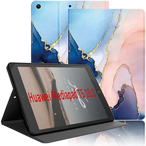 Yoedge Hülle Kompatibel mit Huawei MediaPad T5 10, Ultra Dünn Leicht SchutzHülle mit Standfunktion TPU Rücken Slim PU Leder Smart Folio Tablet Cover für Mediapad T5 10.1 Zoll 2018, Marmor 3 von Yoedge