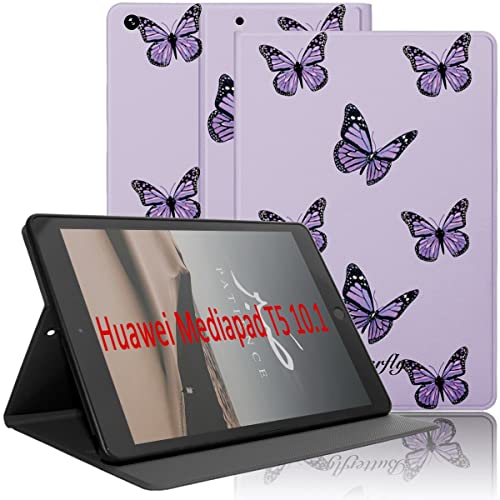 Yoedge Hülle Kompatibel mit Huawei MediaPad T5 10, Ultra Dünn Leicht SchutzHülle mit Standfunktion TPU Rücken Slim PU Leder Smart Folio Tablet Cover für Mediapad T5 10.1 Zoll 2018, Schmetterling von Yoedge