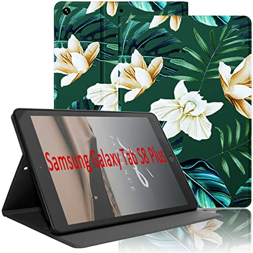 Yoedge Hülle für Samsung Galaxy Tab S8 Plus 2022 / Tab S7 FE 2021 / Tab S7 Plus 2020 12,4", Ultra Dünn Leicht SchutzHülle mit Standfunktion TPU Rücken Slim PU Leder Smart Folio Tablet Cover, Blume 1 von Yoedge