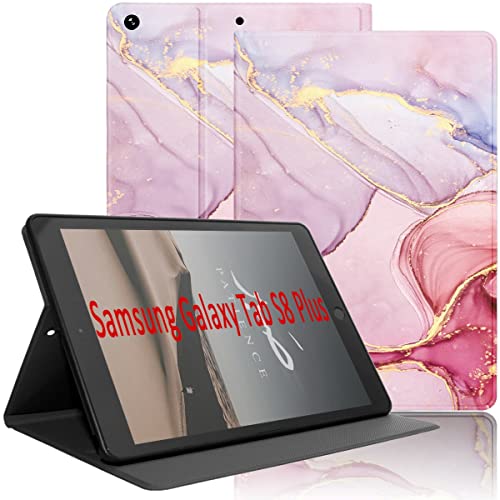 Yoedge Hülle für Samsung Galaxy Tab S8 Plus 2022 / Tab S7 FE 2021 / Tab S7 Plus 2020 12,4", Ultra Dünn Leicht SchutzHülle mit Standfunktion TPU Rücken Slim PU Leder Smart Folio Tablet Cover, Marmor 1 von Yoedge