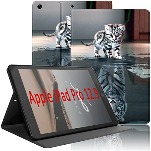 Yoedge Hülle für iPad Pro 2021 12,9 Zoll 5. Generation, Ultra Dünn Leicht SchutzHülle mit Standfunktion TPU Rücken Slim PU Leder Smart Folio Tablet Cover für iPad Pro 12,9" 2020 & 2018, Katze Tiger von Yoedge