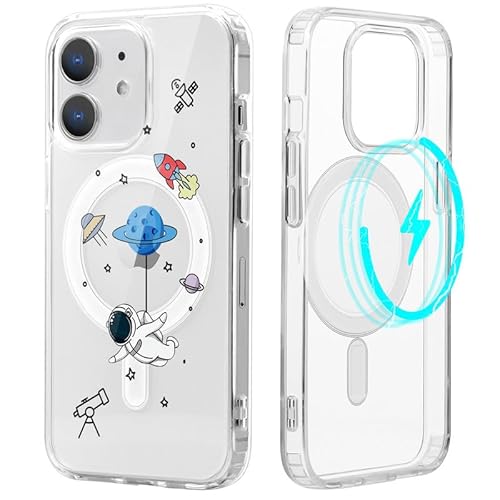 Yoedge Magnetisch Handyhülle für iPhone 11 6,1" Hülle,Kompatibel mit MagSafe,Durchsichtig Case mit Muster Astronaut Cartoon,Transparent Ultra Dünn Weich Silikon TPU Bumper Stoßfeste Schutzhülle Cover von Yoedge