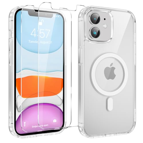 Yoedge Magnetisch Handyhülle für iPhone 11 6.1 '' Hülle mit 2 Stück Schutzfolie Schutzglas,Klare Schutzhülle [Kompatibel mit MagSafe], TPU Stoßfeste Silikon Transparent Hülle für iPhone 11 von Yoedge