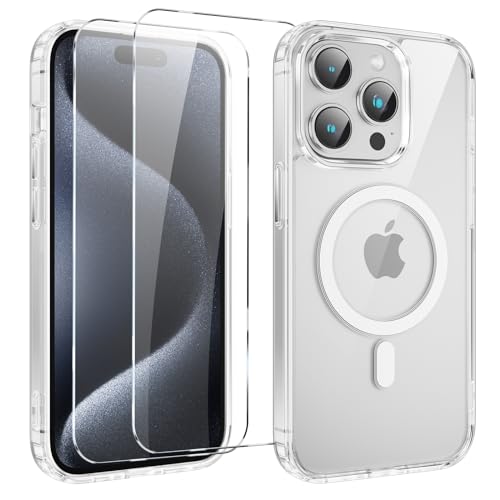 Yoedge Magnetisch Handyhülle für iPhone 11 Pro 5.8 '' Hülle mit 2 Stück Schutzfolie Schutzglas,Klare Schutzhülle [Kompatibel mit MagSafe], TPU Stoßfeste Silikon Transparent Hülle für iPhone 11 Pro von Yoedge