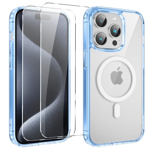 Yoedge Magnetisch Handyhülle für iPhone 11 Pro 5.8 '' Hülle mit 2 Stück Schutzfolie Schutzglas,Klare Schutzhülle [Kompatibel mit MagSafe], TPU Stoßfeste Transparent Hülle für iPhone 11 Pro,Blau von Yoedge