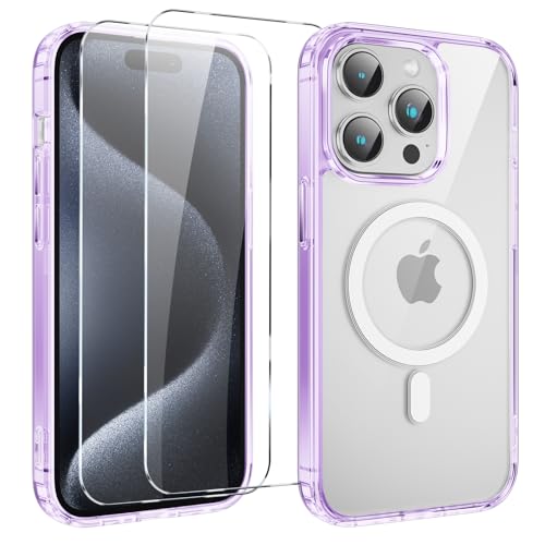 Yoedge Magnetisch Handyhülle für iPhone 11 Pro 5.8 '' Hülle mit 2 Stück Schutzfolie Schutzglas,Klare Schutzhülle [Kompatibel mit MagSafe], TPU Stoßfeste Transparent Hülle für iPhone 11 Pro,lila von Yoedge