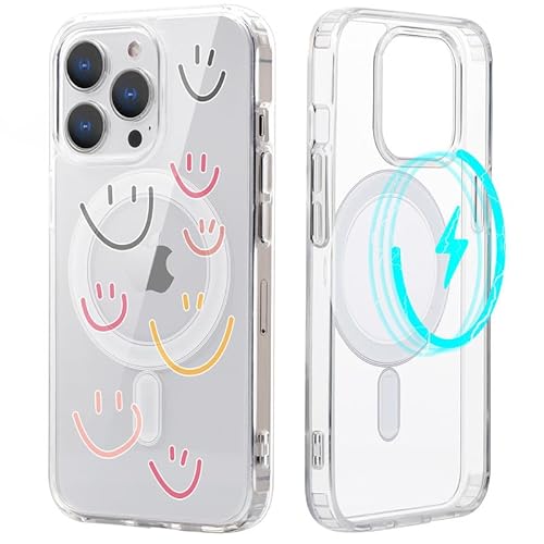 Yoedge Magnetisch Handyhülle für iPhone 14 Pro 6,1" Hülle, Kompatibel mit MagSafe, Durchsichtig Case mit Muster Niedlich Smileys, Transparent Ultra Dünn Weich Silikon TPU Stoßfeste Schutzhülle Cover von Yoedge