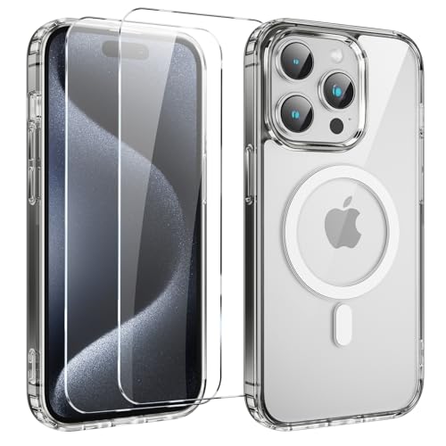Yoedge Magnetisch Handyhülle für iPhone 14 Pro 6.1 '' Hülle mit 2 Stück Schutzfolie Schutzglas,Klare Schutzhülle [Kompatibel mit MagSafe], TPU Stoßfeste Transparent Hülle für iPhone 14 Pro,Schwarz von Yoedge