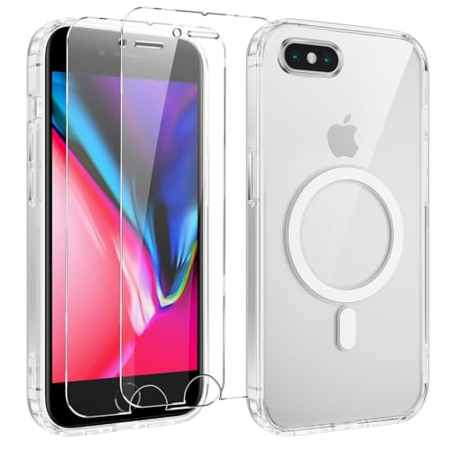 Yoedge Magnetisch Handyhülle für iPhone 7 Plus/8 Plus 5.5 '' Hülle mit 2 Stück Schutzfolie Schutzglas,Klare Schutzhülle [Kompatibel mit MagSafe], Stoßfeste Silikon Transparent Hülle für iPhone 8 Plus von Yoedge