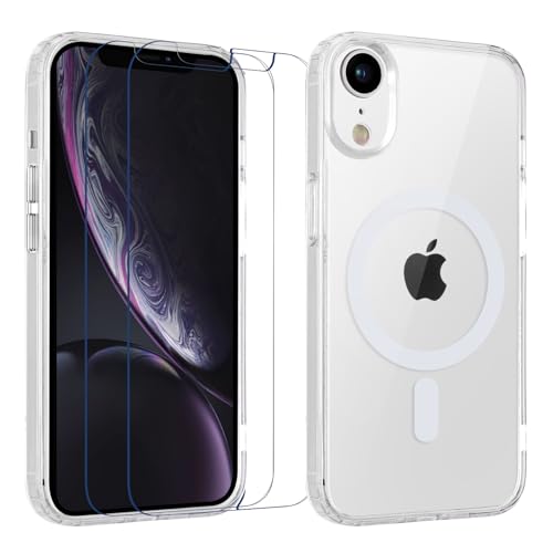 Yoedge Magnetisch Handyhülle für iPhone XR 6.1 '' Hülle mit 2 Stück Schutzfolie Schutzglas,Klare Schutzhülle [Kompatibel mit MagSafe], TPU Stoßfeste Silikon Transparent Hülle für iPhone XR von Yoedge