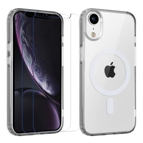 Yoedge Magnetisch Handyhülle für iPhone XR 6.1 '' Hülle mit 2 Stück Schutzfolie Schutzglas,Klare Schutzhülle [Kompatibel mit MagSafe], TPU Stoßfeste Transparent Hülle für iPhone XR,Schwarz von Yoedge