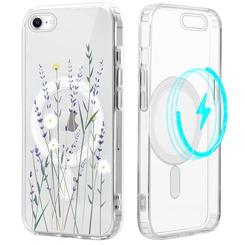 Yoedge Magnetische Handyhülle für iPhone 8/iPhone 7/SE 2020/SE 2022 4,7" Hülle, Kompatibel mit MagSafe, Durchsichtig Aesthetic Muster Blume Case, Ultra Dünn Silikon Weich TPU Stoßfeste Schutzhülle von Yoedge