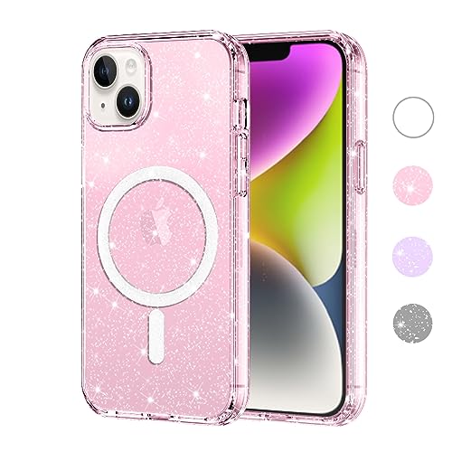 Yoedge Transparent Glitzer Magnetische Handyhülle [Kompatibel mit MagSafe] für iPhone 15 Plus Hülle 6,7", Sparkle Schutzhülle Built in Magnet Soft TPU Bumper Clear Cover für iPhone 15 Plus Rosa Case von Yoedge