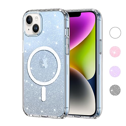 Yoedge Transparent Glitzer Magnetische Handyhülle [kompatibel mit MagSafe] für Apple iPhone 14 / iPhone 13 Hülle 6,1", Sparkle Schutzhülle Built in Magnet TPU Bumper Clear Cover für iPhone14/13 Case von Yoedge