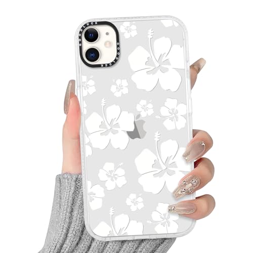 Yoedge Transparent HandyHülle für iPhone 12/iPhone 12 Pro Hülle, Aesthetic Blumen Muster Niedlich Flower Design Mädchen Geschenk Schutzhülle, Silikon Harter PC-Rückseite Case Cover 6,1",Weiß von Yoedge