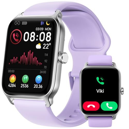 Smartwatch Damen Herren mit Telefonfunktion & Alexa, 1,8" Fitnessuhr mit Herzfrequenz SpO2 Stress Schlafmonitor, Schrittzähler Uhr, 100 Sportmodi, IP68 Wasserdichte Sportuhr für Android iOS Lila von Yoever